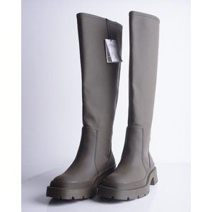 Zara Womens Green Knee High Platform Flat Rubber Rain Boots Sz US 7.5 EU 38 New